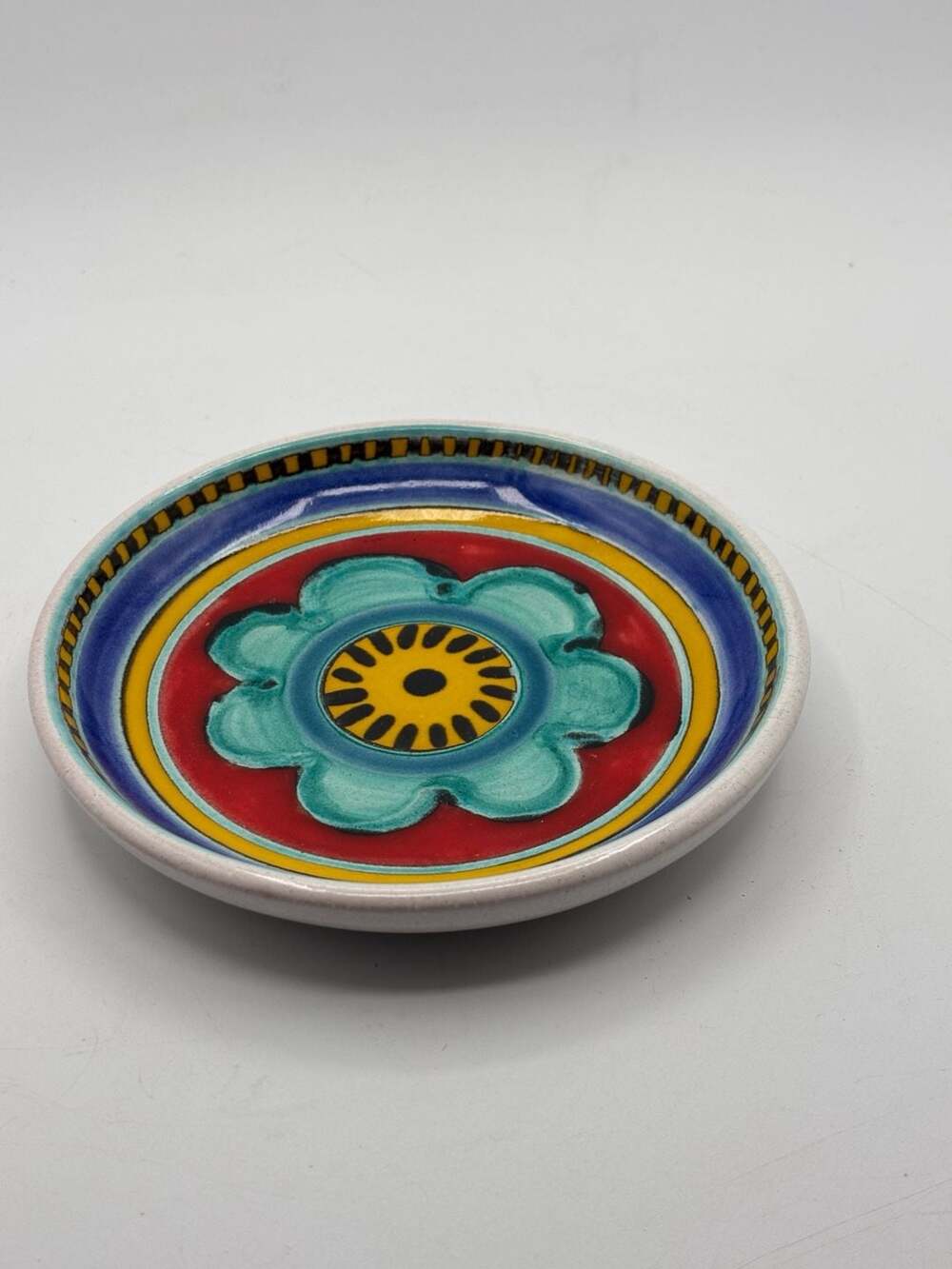Desimone Italy Ceramic Dish Hand Painted Flower Motif 6.5 Inch